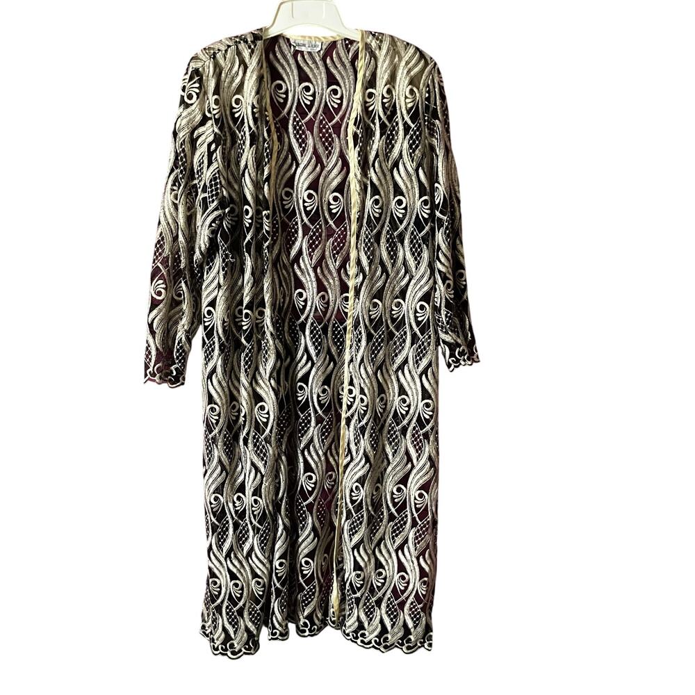 Hosanna Design USA Vintage Embroidered Lace Duster Cardigan Black Silver OS